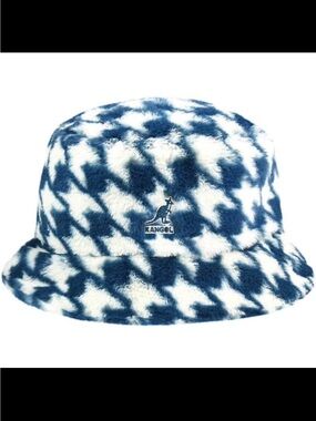 Kangol Kids Blue & White Houndstooth Faux Fur Bucket Hat